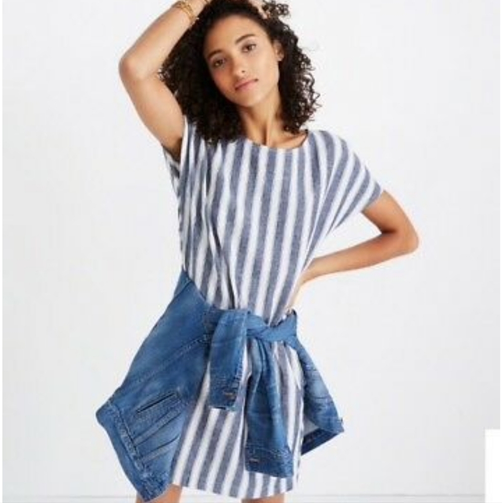 Madewell Stripe-Play Button-Back Tee Dress with Pockets XXS